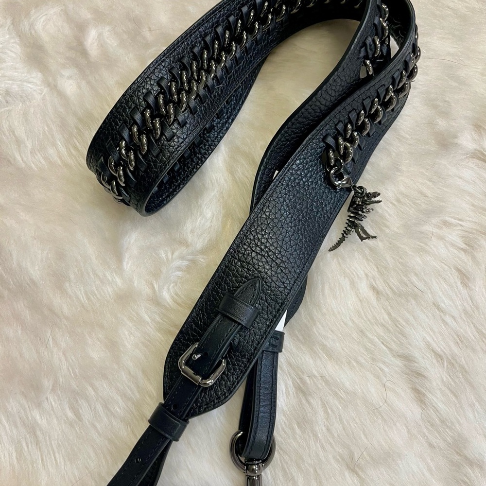 Coach Black Leather Chain-Trim Belt Bag Strap with Rexy Charm - Picture 3 of 6